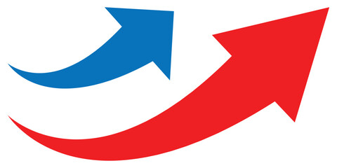 Curved arrow icon set. Red and blue arrows on white background