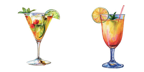 cocktail drink watercolor vector illustration