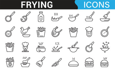 Set of Frying, Chef, and Cooking Tools Icons for Food Design