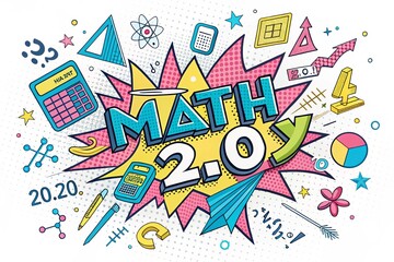 A vibrant and modern pop-art style illustration celebrating Math 2.0 Day