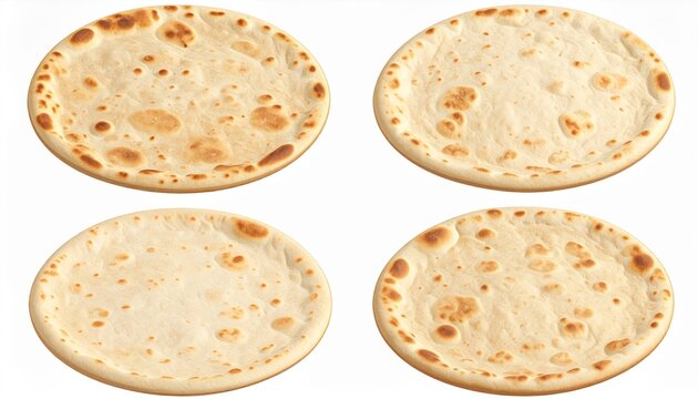 Four Round Pizza Doughs on White Background