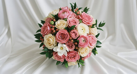 優美なピンク薔薇の花束 柔らかな光で輝く. AI Generated