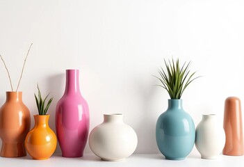 Retro & modern vases, planters, furniture cutouts isolated on white  Perfect for interior design, home decor projects,  plants,   mid-century