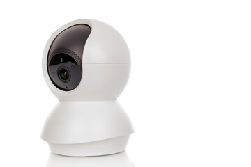 One home camera isolated on white background, macro.