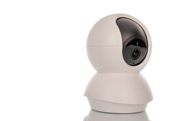 One home camera isolated on white background, macro.