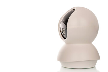One home camera isolated on white background, macro.