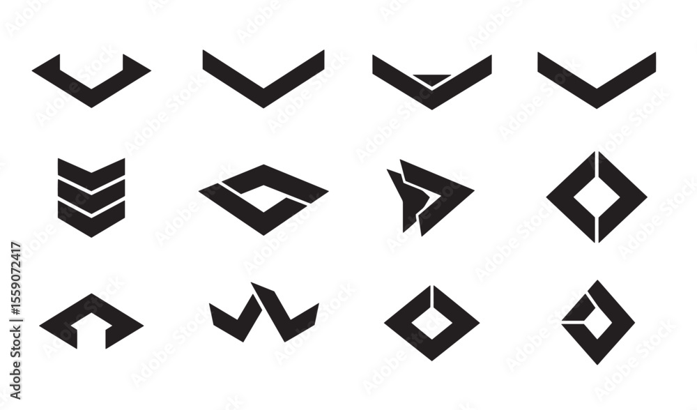 Poster collection of modern geometric vector icons for creative design and branding with minimalist style