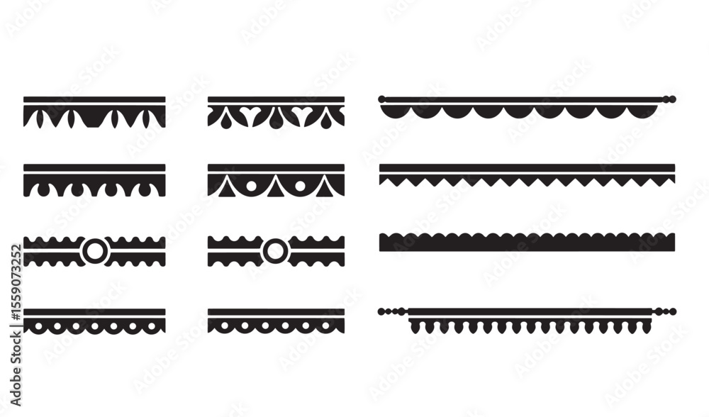Poster decorative border designs icon set in black color for design elements and digital graphics