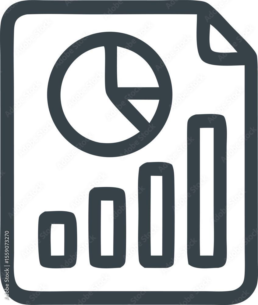 Poster business report illustration showing financial analysis with pie chart and bar graph on paper sheet 