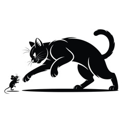 Obraz premium Black Cat Stalking Small Mouse Silhouette Vector Illustration Animal Predator Prey Graphic Design