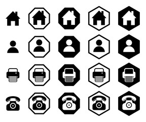 Collection of Home, User, Printer, and Phone Icons in Various Shapes and Styles