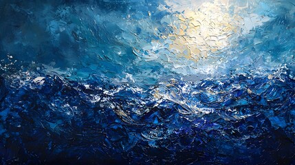Obraz premium Dramatic Ocean Waves Under a Bright Sky with Sunlit Reflection