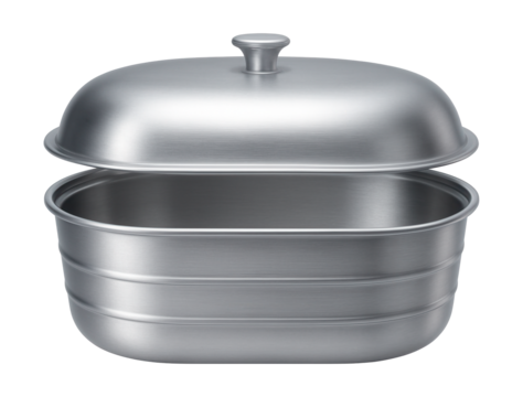 Large aluminum bread basket with a lid, suitable for a bakery's bread display counter.