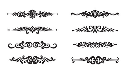 Elegant black vector flourishes decorative border design icon set elements
