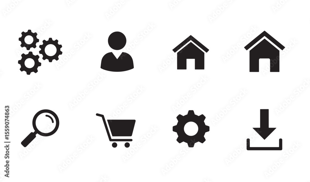 Poster minimalist black icon set illustrating web design user interface elements