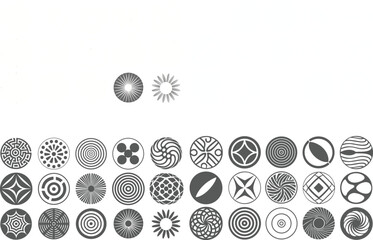 Vector art of collection of abstract geometric circle in black, and white patterns isolated on transparent background