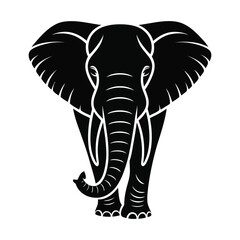 Fototapeta premium Black Silhouette African Elephant Standing Front View Wildlife Animal Graphic Design