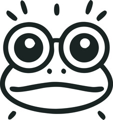 Whimsical frog face with oversized glasses and radiating lines creating an adorable and quirky character design illustration