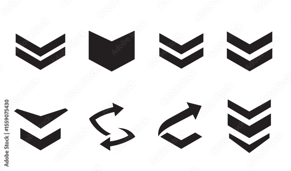 Poster vector icon collection representing arrows downward direction and flow for design and user interface