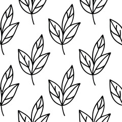 Vector art of a seamless pattern of simple black leaves isolated on transparent background