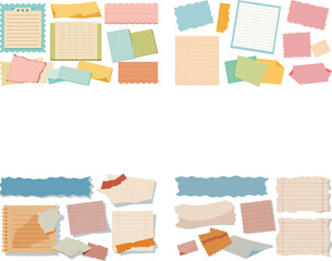 Vector art of a collection of colorful torn paper scraps and notes, isolated on transparent background