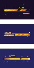 Vector art of a set of three different golden progress bars indicating 2026 isolated on transparent background