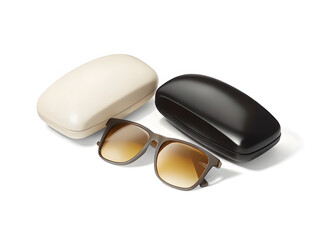 Black fashion sunglasses with dark lenses on a white background