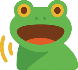Cheerful green frog with big eyes singing or croaking loudly in a cartoon style illustration on white background