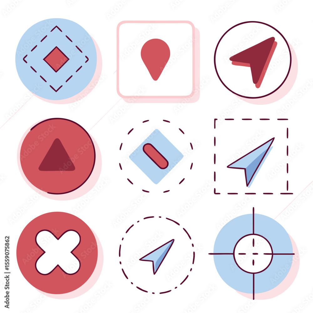 Poster collection of navigation and location icons with a hand drawn style