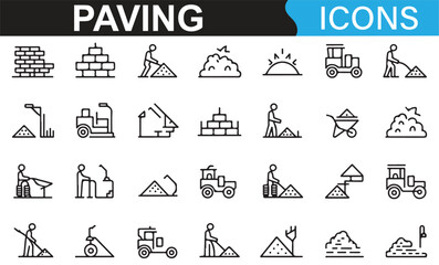 Black and White Paving Icons for Construction and Roadwork