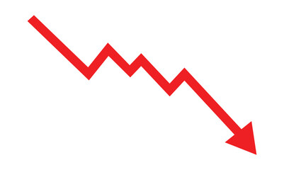 Red arrow graph, business stock market investment down fall direction loss stock market crash 2025. Vector illustration eps file.