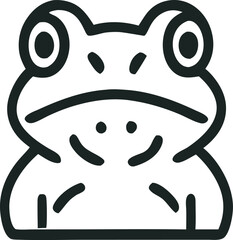Line art frog illustration with big eyes and a cute expression in simple vector style, perfect for nature themes