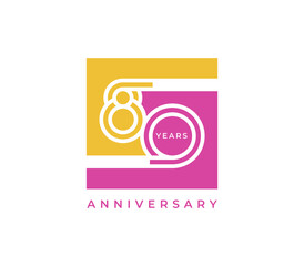 80 Years Anniversary design vector illustration. Unique 80 years logo design template. In square shape
