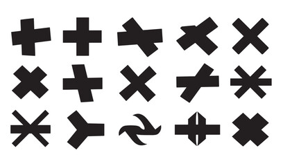 Obraz premium Abstract black cross icons and symbol shapes in a set for design elements