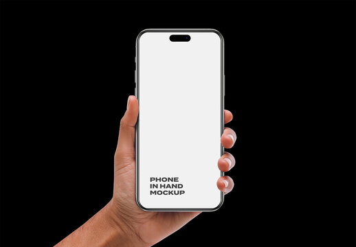 Phone In Hand Mobile Device App Web Display Gadget Screen Smartphone Mockup Template Branding Brand Identity Logo