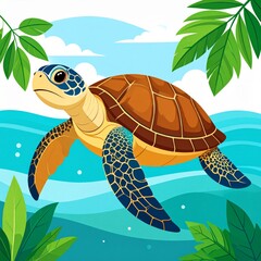 Sea Turtle Swimming in Tropical Ocean Water