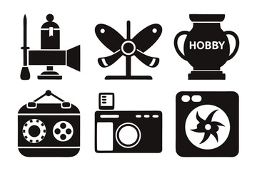 hobby icon set sihouette black vector bundle
