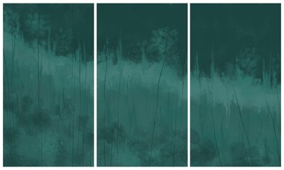 Modern interior triptych. The picture is painted by hand on a tablet.