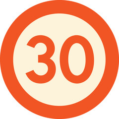 Orange and Beige Round Sign Displaying the Number Thirty, Indicating a Speed Limit or Restriction Zone for Vehicles and Pedestrians