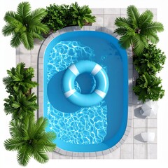 Overhead View of a Blue Oval Pool with Life Preserver