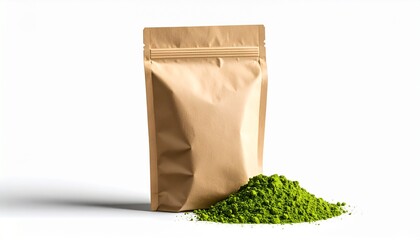 Elegant paper matcha green tea pouch mockup.