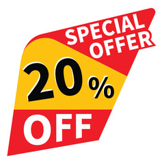 20% off discount promotion vector illustration, offer sale banner, big sales offer design in typography, vector in transparent background