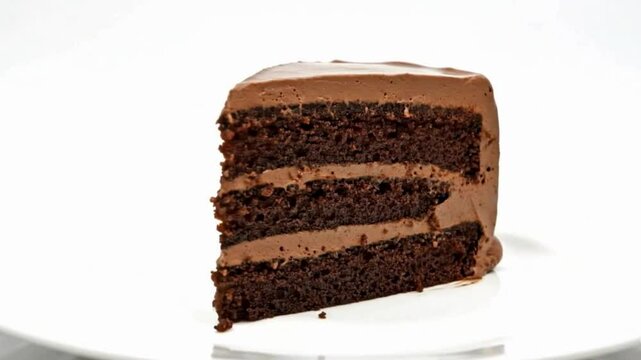 Fatia de bolo girando em fundo branco