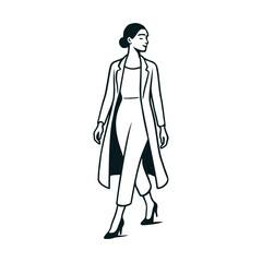 Modern confident woman walking in stylish clothing vector illustration design