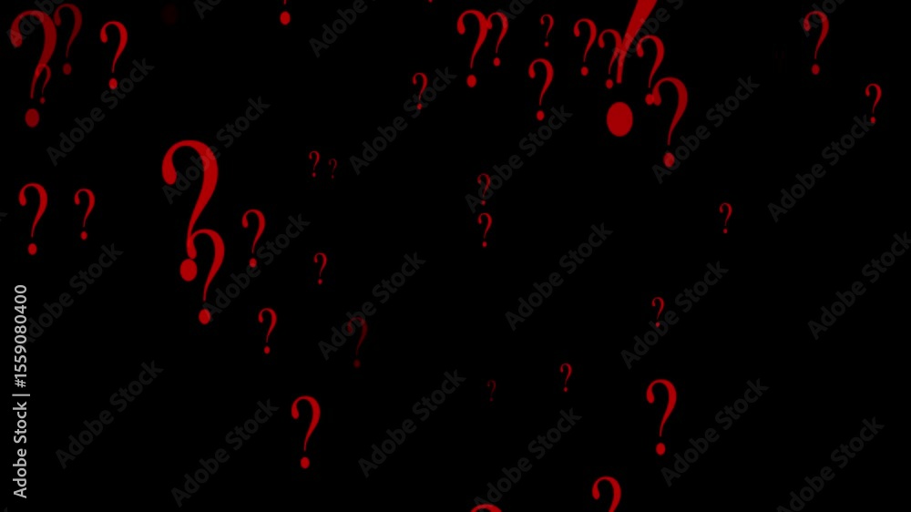 Aufkleber abstract red color question marks flying in 3d space,flying through glowing colorful question marks 