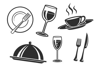 catering icon set sihouette black vector bundle