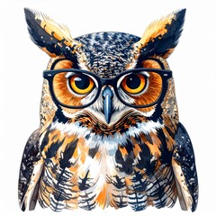 Portrait of a Wise Owl Wearing Glasses