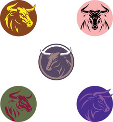  Adobe Illustrator cow head logo design Modern Set.