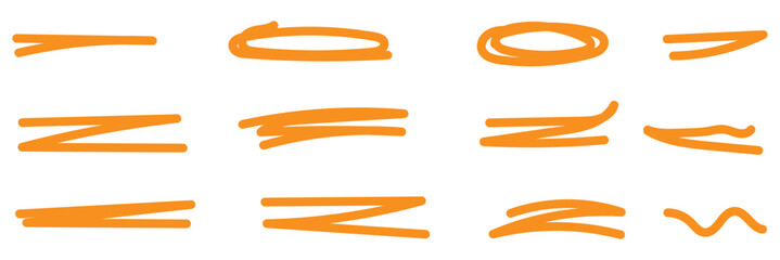 Obraz premium Brush scribble underline. Marker pen line highlight swoosh stroke. Vector underline set. Doodle grunge lines, scrawls, underlines strikethroughs. Vector illustration. 