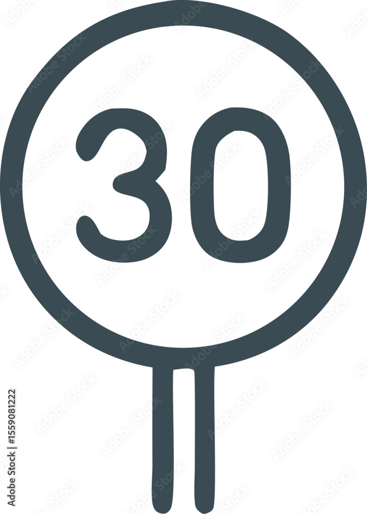 Aufkleber round road sign displaying the number 30 indicating a speed limit zone with simple pole support and 